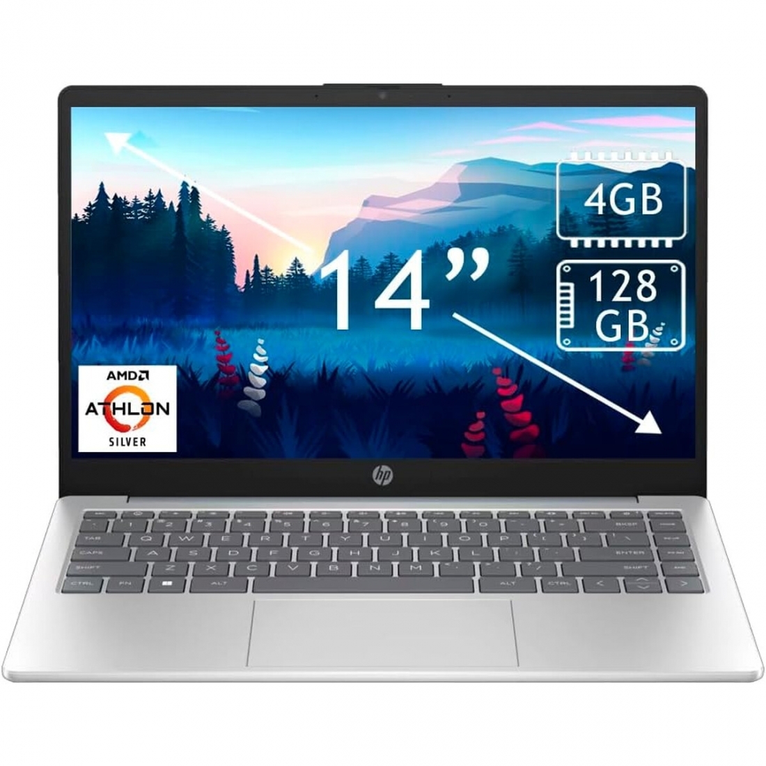 HP 14 HD LapTop - AMD Athlon 7120U, 4GB RAM, 128GB SSD, Moonlight Blue