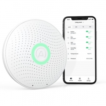 Airthings 2930 Wave Plus - Radon & Air Quality Monitor, Battery Powere