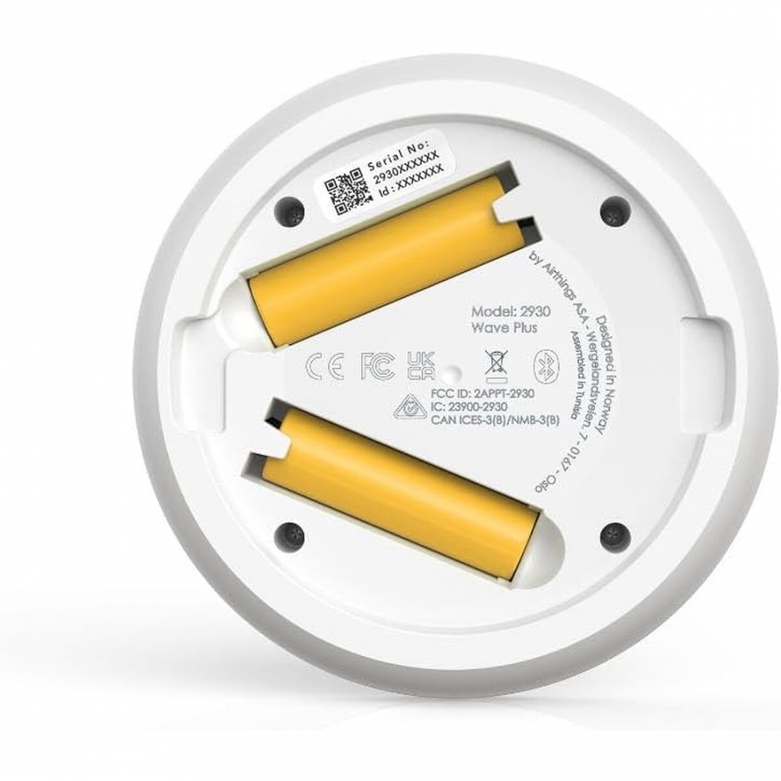 Airthings 2930 Wave Plus - Radon & Air Quality Monitor, Battery Powere