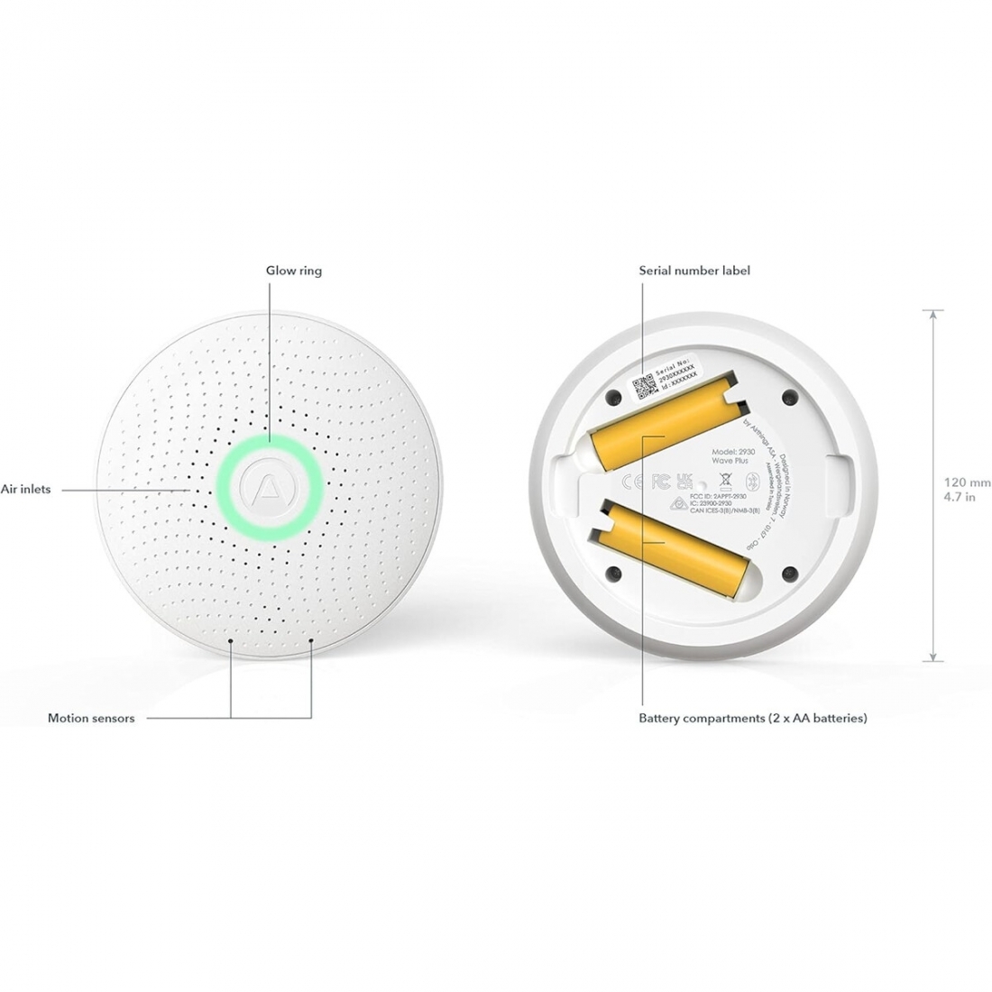 Airthings 2930 Wave Plus - Radon & Air Quality Monitor, Battery Powere
