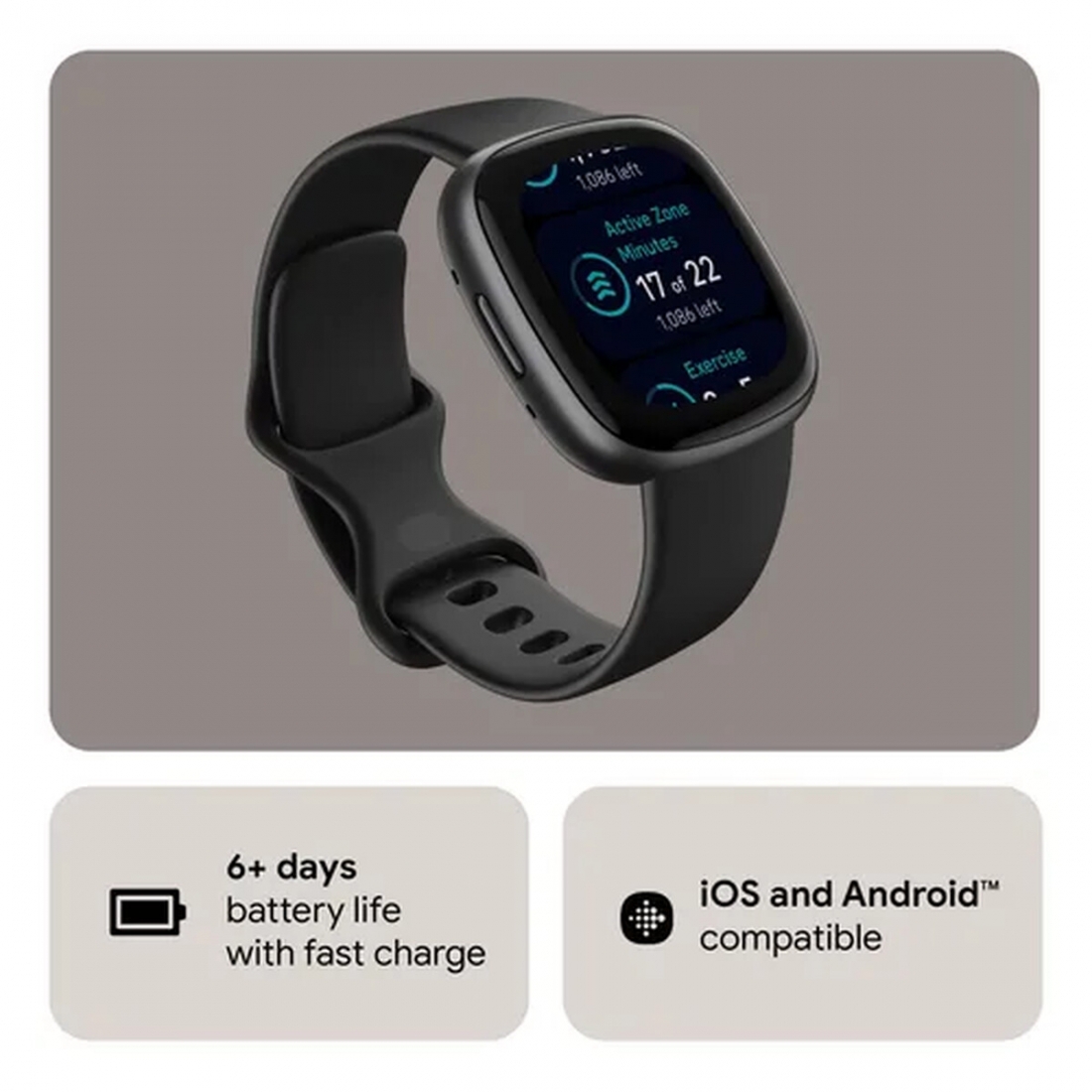 Fitbit Versa 4 Fitness Smartwatch - Black/Graphite (S & L Bands Includ