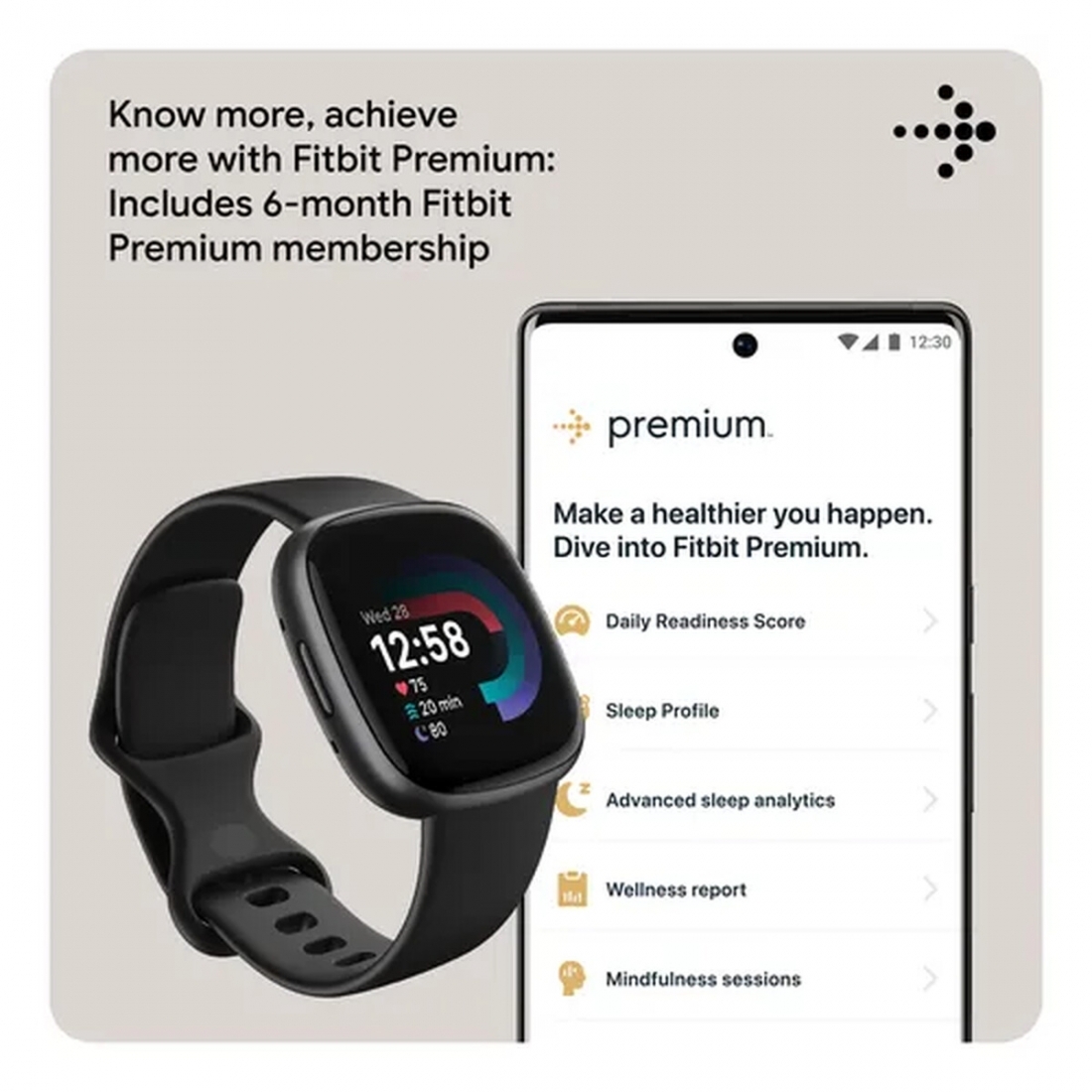 Fitbit Versa 4 Fitness Smartwatch - Black/Graphite (S & L Bands Includ