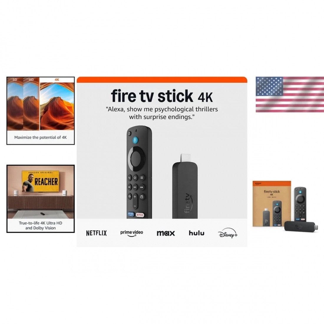 Amazon Fire TV Stick 4K - 4K Streaming Device w/ Alexa Voice Remote, W