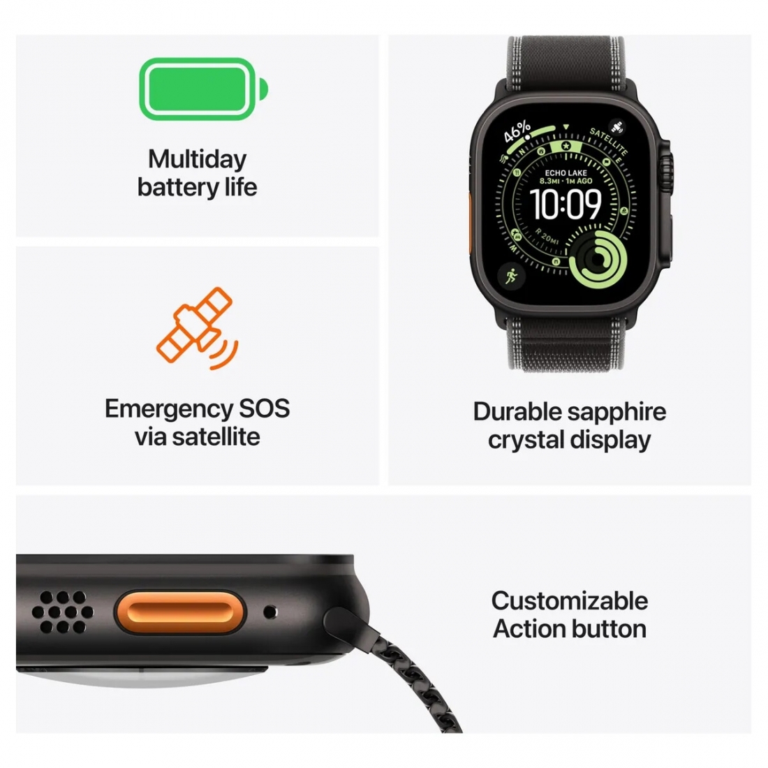 Apple Watch Ultra 3 (GPS+Cel) 49mm Titanium Case w/ Black Ocean Band, 