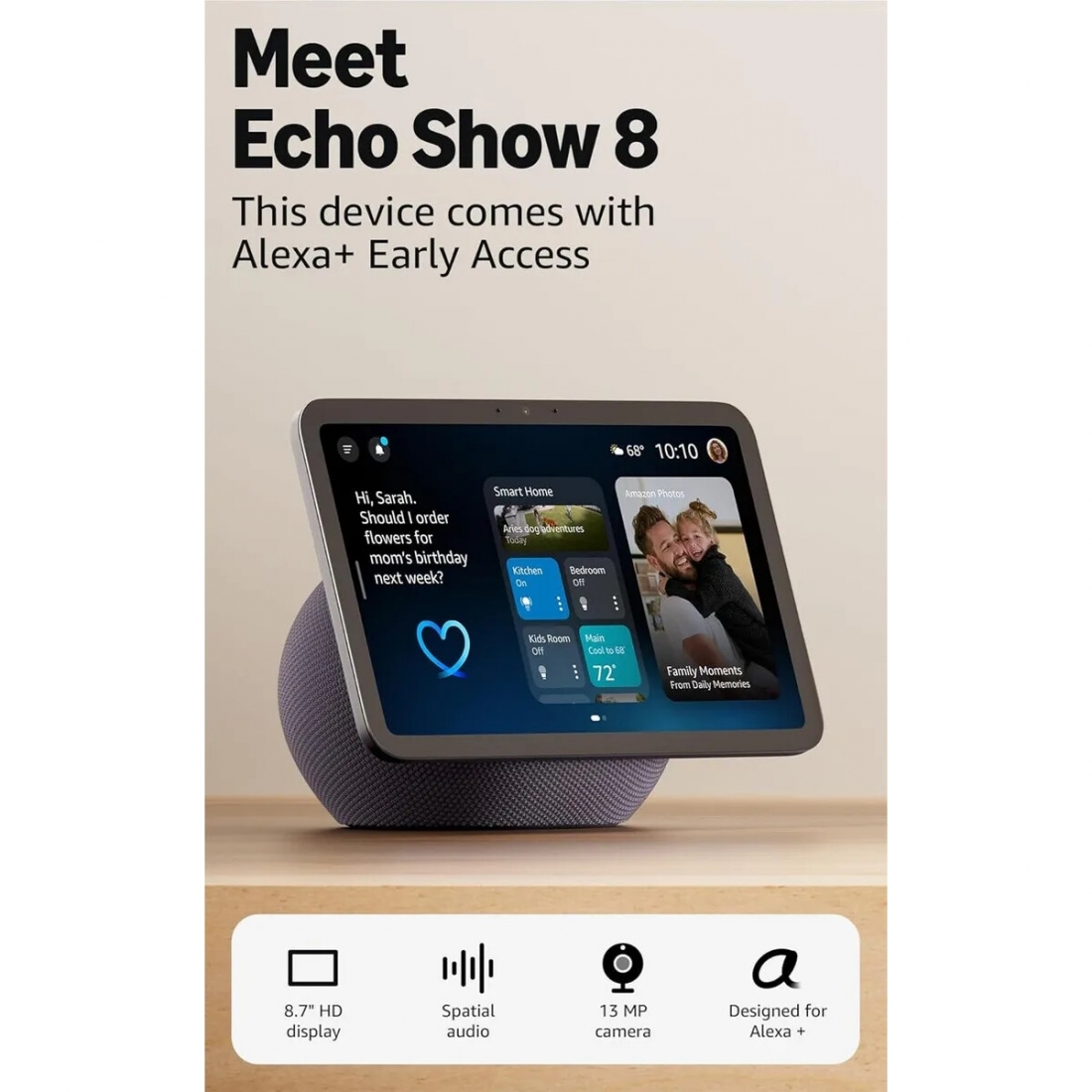 Amazon Echo Show 8 - Newest Model, Vibrant HD 8.7 Smart Display w/ Spa