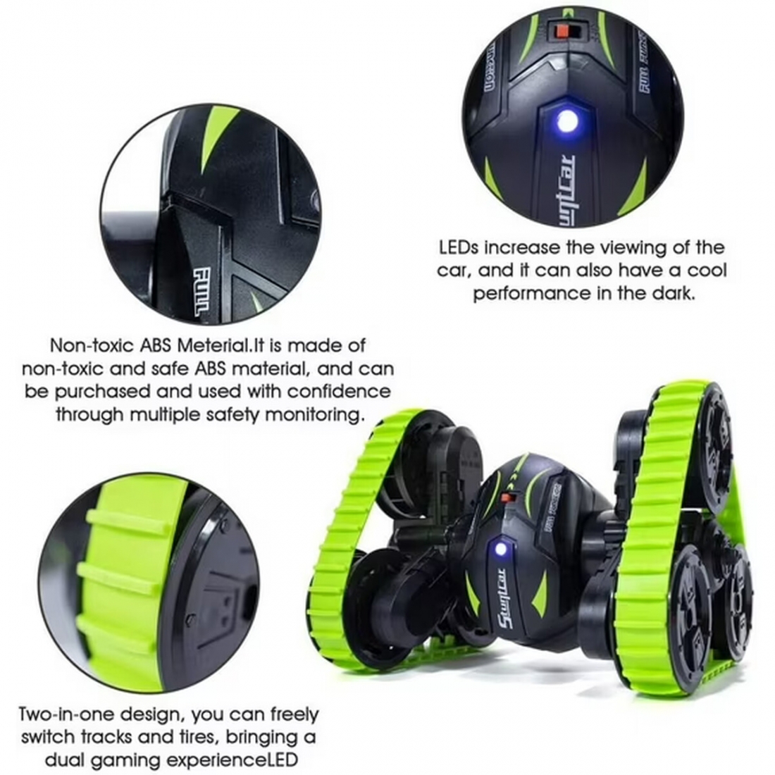 RC Stunt Car 360 Degree, 3 + 3 Wheel Rotation Triangle High Speed Car 
