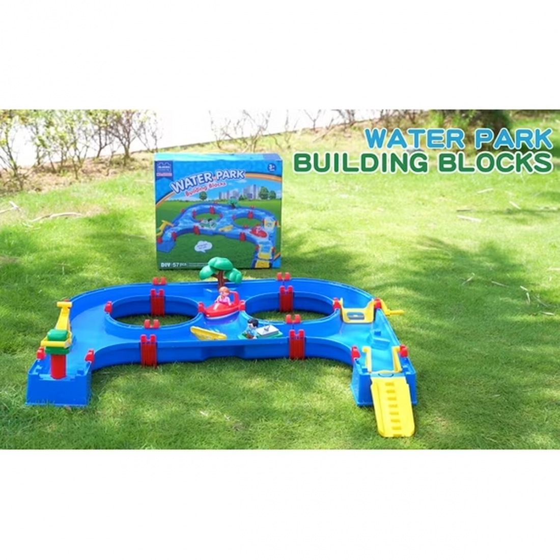 Water Play Set 57 Pcs Water Park W Cargo Boat, Crane and More for Boys