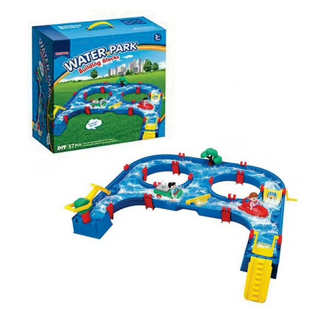 Water Play Set 57 Pcs Water Park W Cargo Boat, Crane and More for Boys