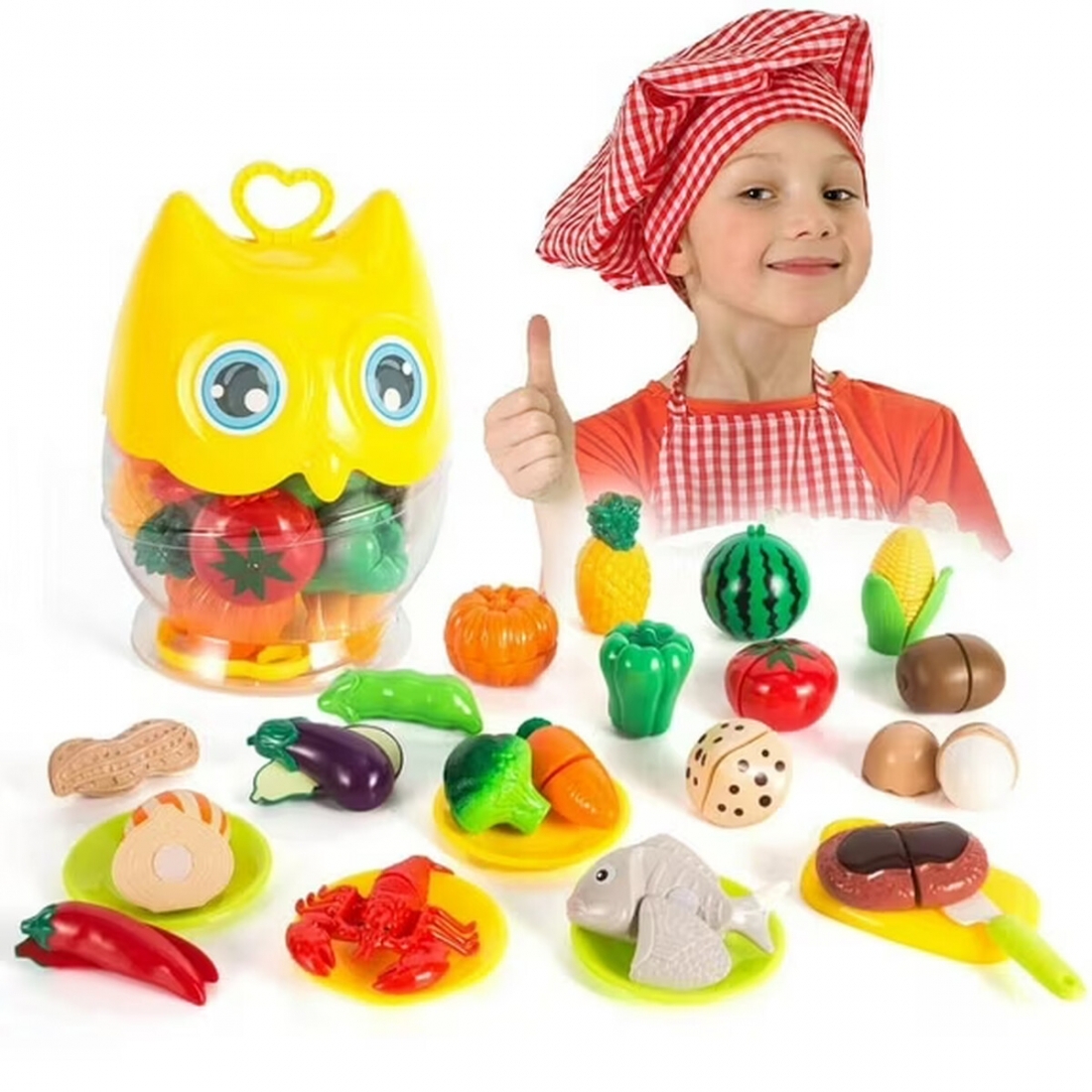 Cutting Food Play Set Toy Storage Barrel, 25 Pieces For Kids +3 Years 