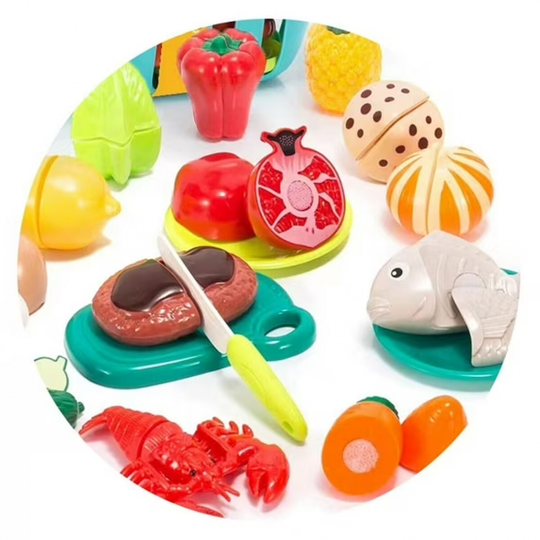 Cutting Play Food Set for Kids 33 Pcs with Basket Kitchen Toys for Boy
