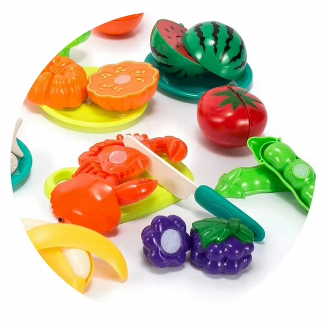 Cutting Play Food Set for Kids 33 Pcs with Basket Kitchen Toys for Boy