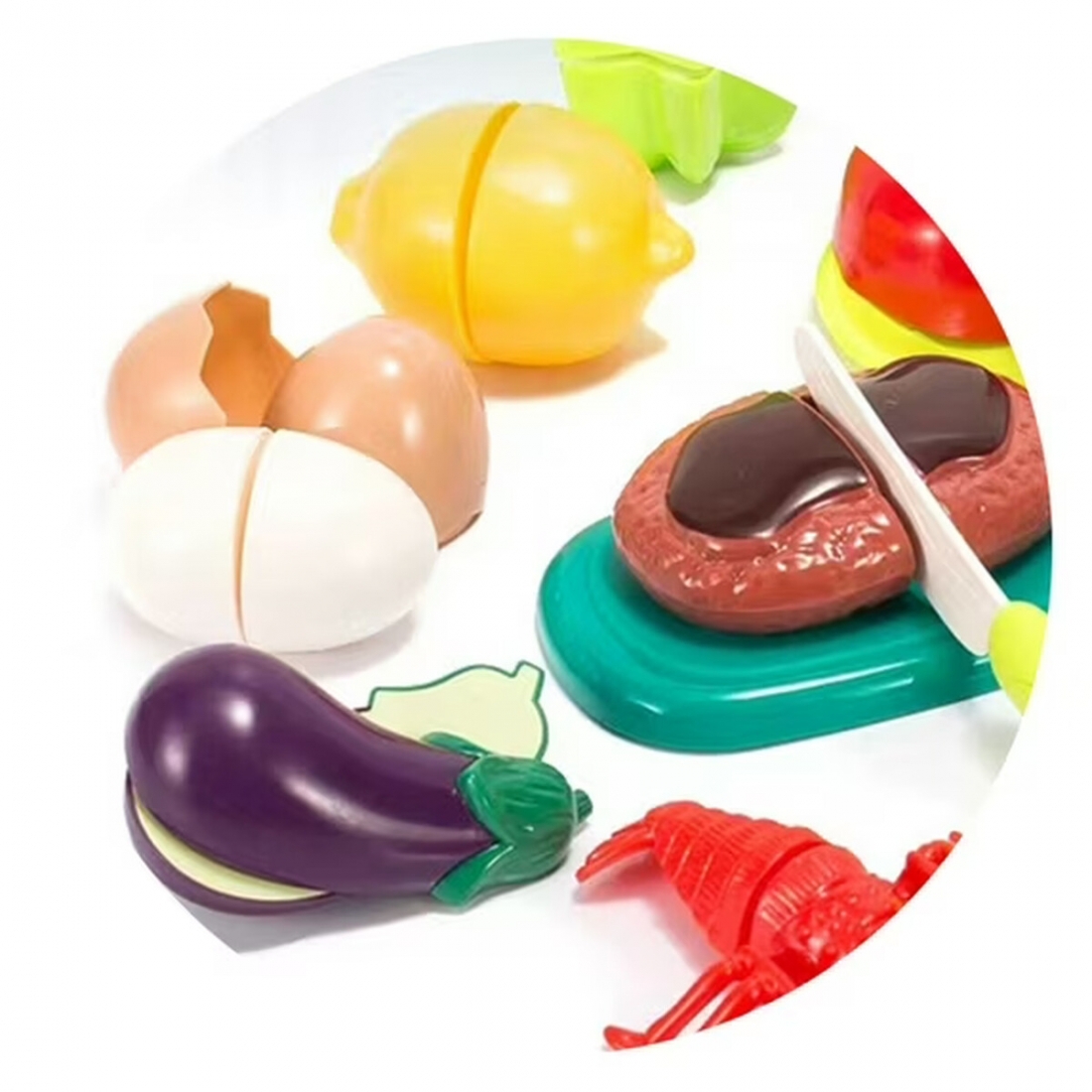 Cutting Play Food Set for Kids 33 Pcs with Basket Kitchen Toys for Boy