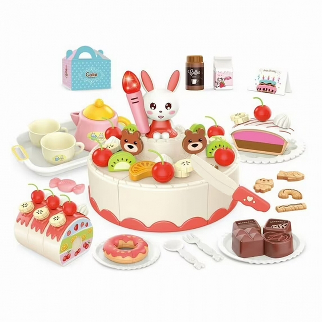 Tea Party Set for Little Girls - 85pcs Birthday Cake Toy with Lights &