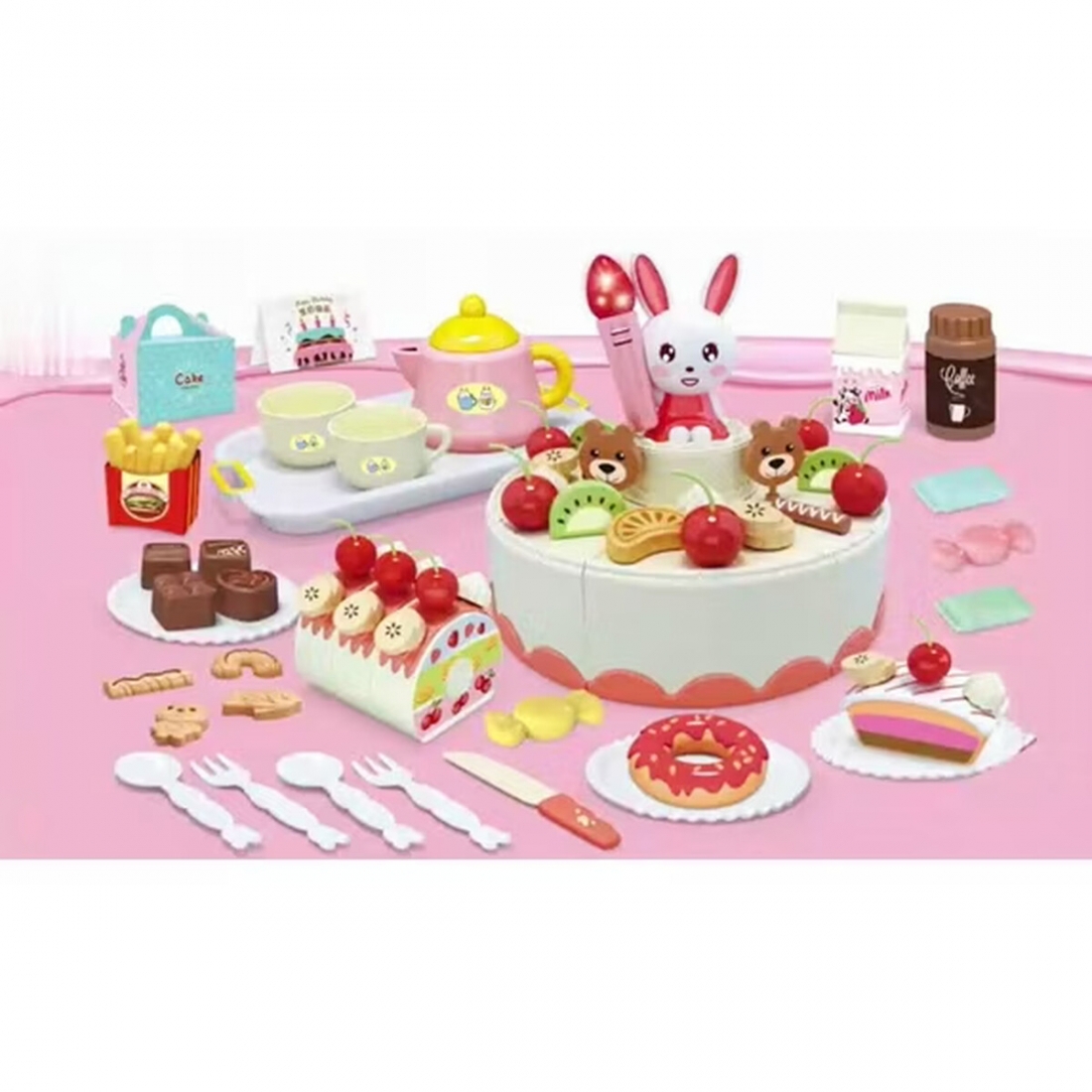 Tea Party Set for Little Girls - 85pcs Birthday Cake Toy with Lights &