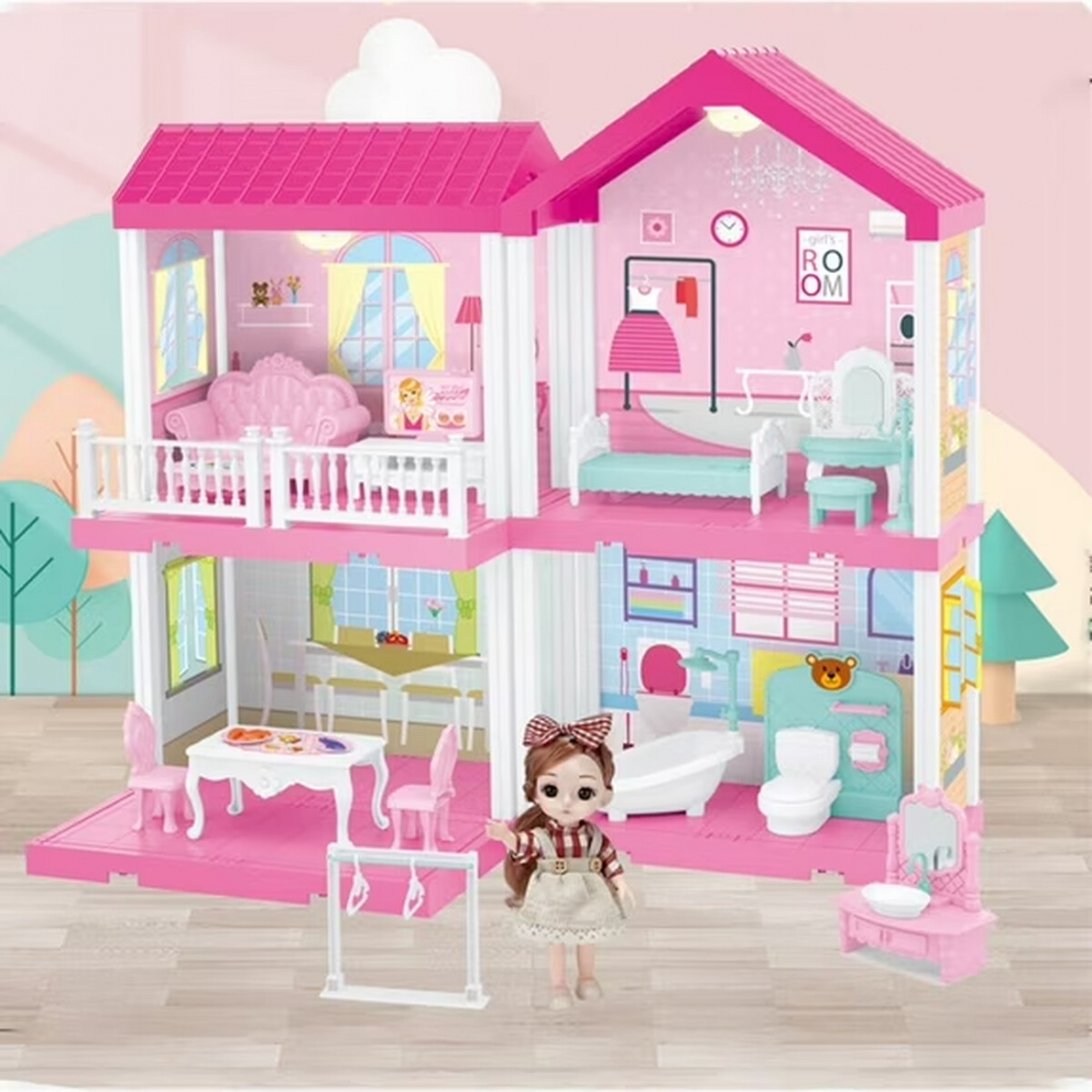Doll Home Toy Girls Pretend Toys Doll Figure with Furniture, Accessori