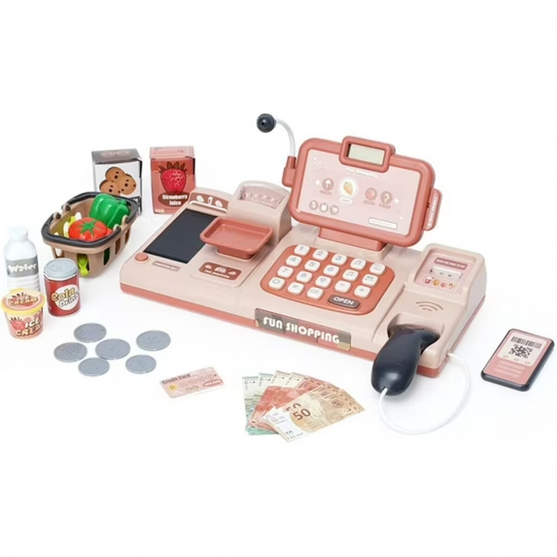 Cash Register for Kids Pink Pretend Play ABS Toy 25pcs Set Toddler +3 