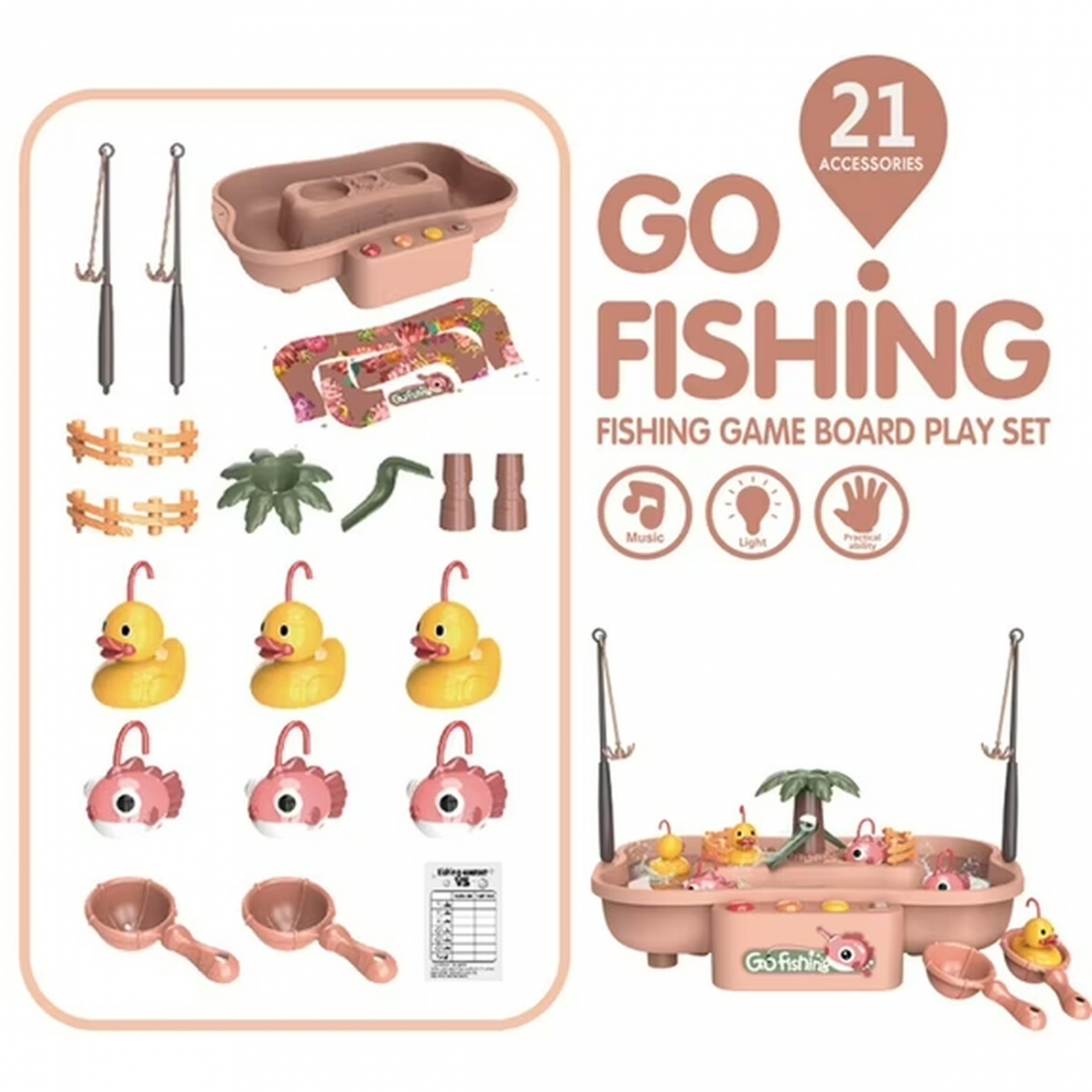Mundo Toys 21-Piece Fishing Game Play Set with Lights and Music for Ki