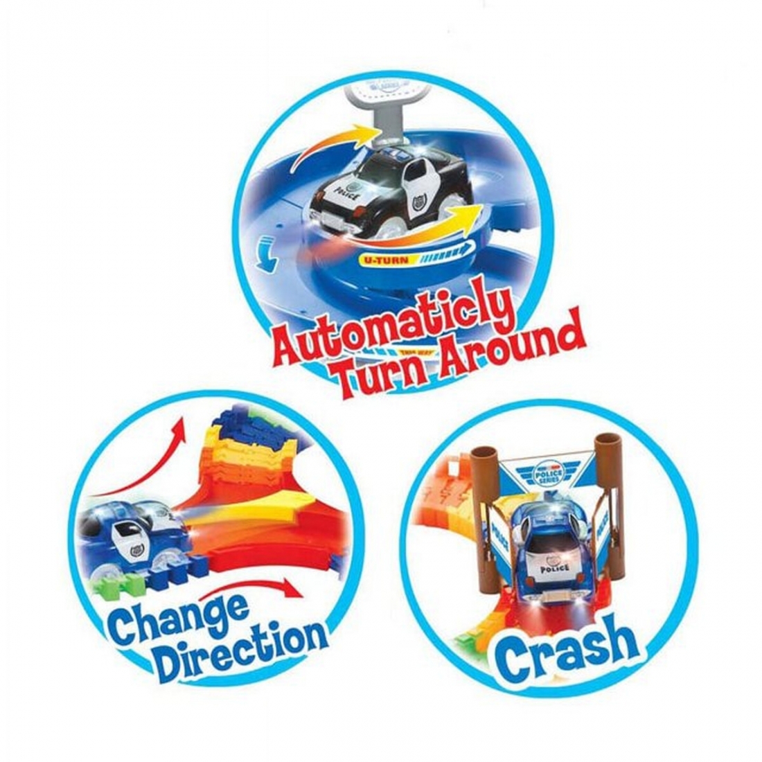 Flexible Kids Track Police Car 118 Pcs with Tunnel & U-Turn for Toddle