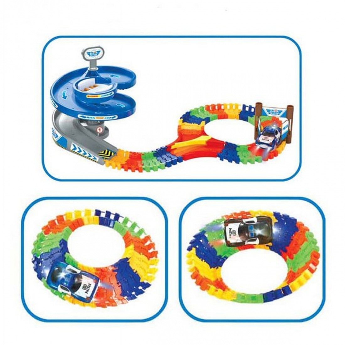 Flexible Kids Track Police Car 118 Pcs with Tunnel & U-Turn for Toddle