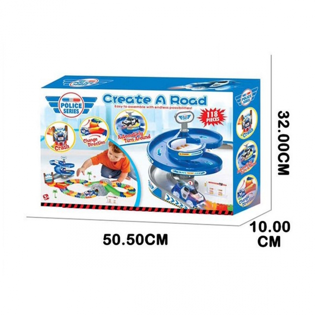 Flexible Kids Track Police Car 118 Pcs with Tunnel & U-Turn for Toddle
