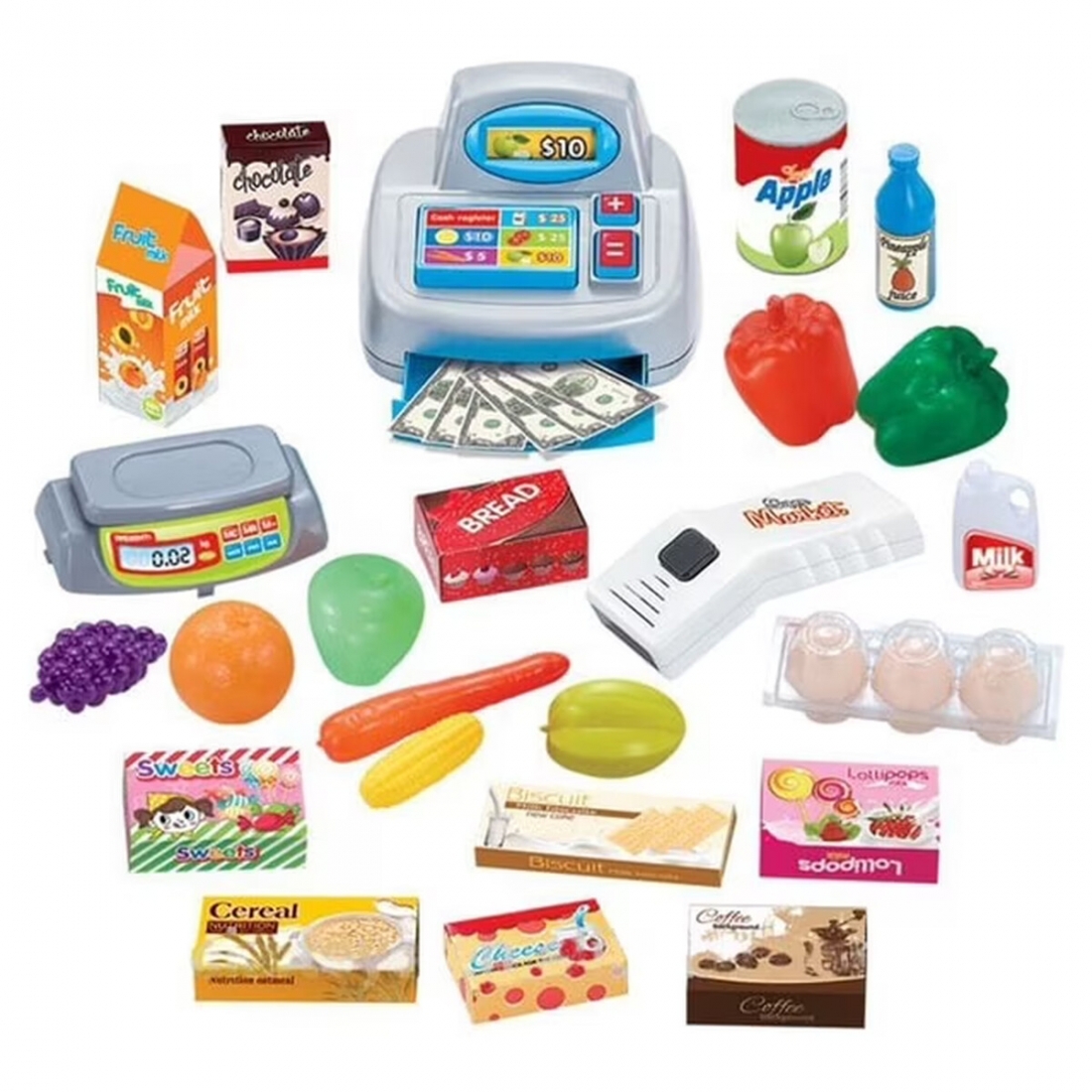 Mundo Toys Supermarket Play Set with Cash Register and Cart, 24 Pieces