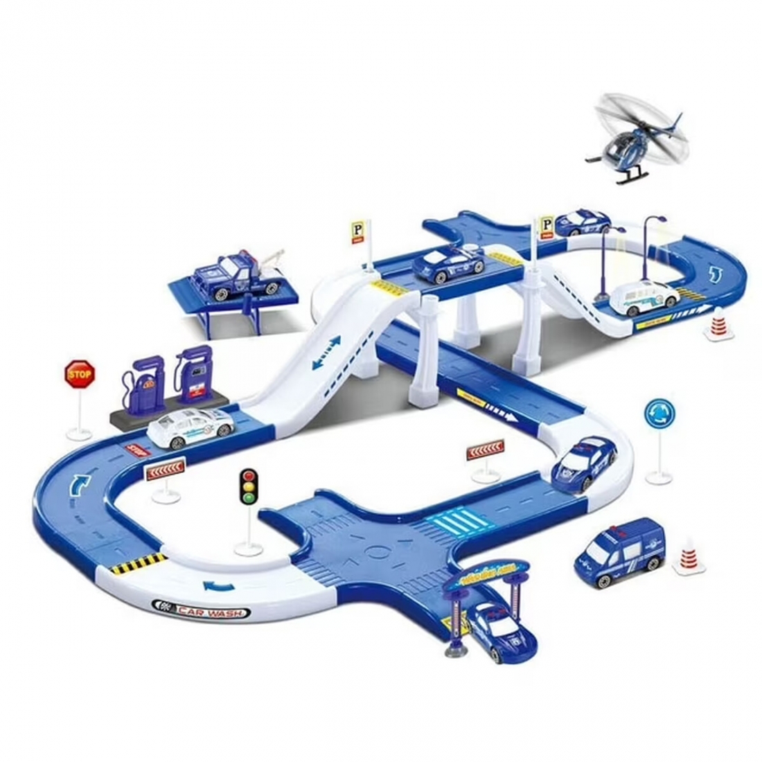 Police City Track Playset with Garage and Car Wash for Ages 3-5