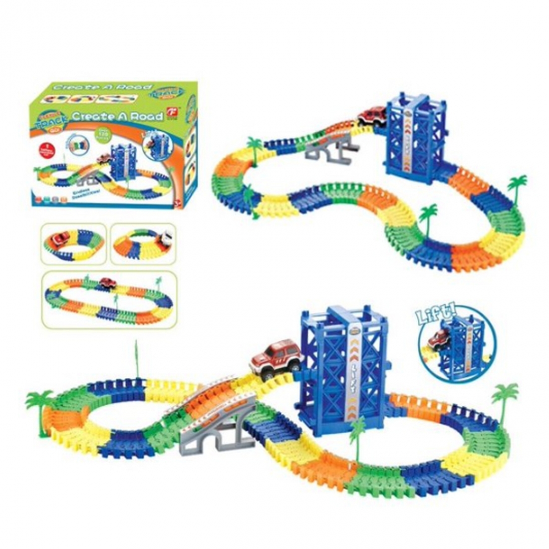 Mundo Toys Race Track Vehicle Playset with Lift Tower, Motorized Car &