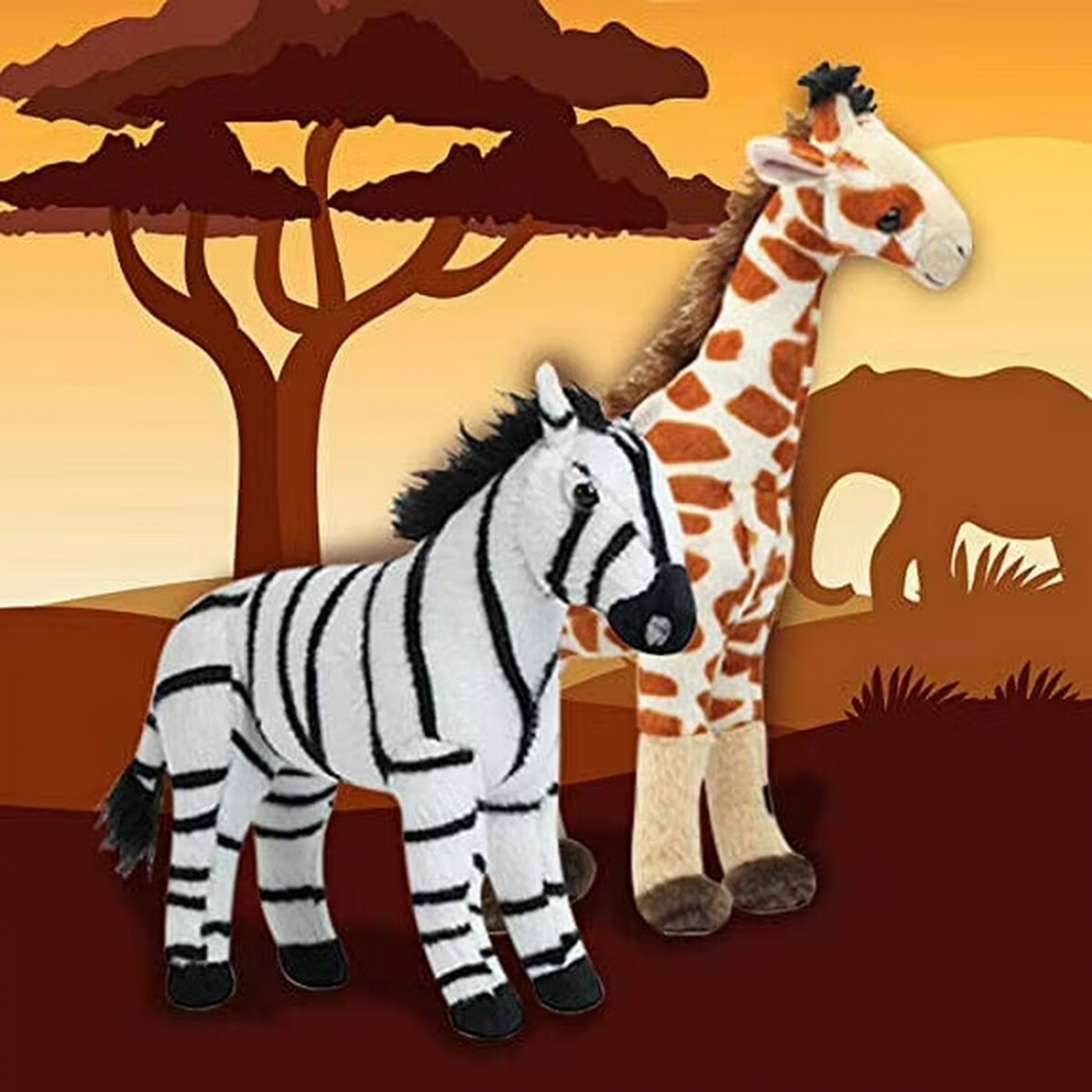 Set 4 Animales Safari De Peluche 12 Pulgadas