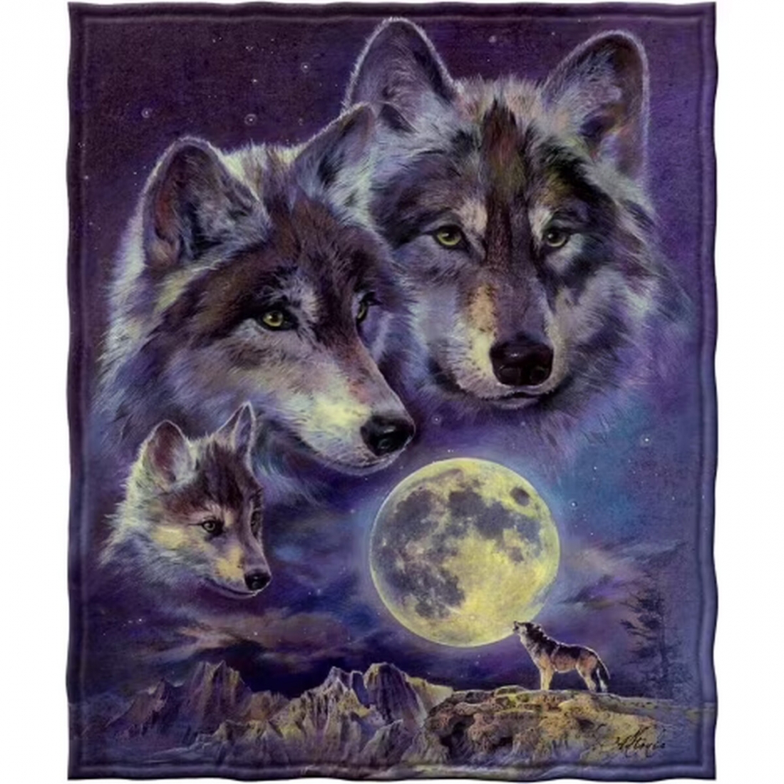 Manta Fleece Lobo Luna Full Queen 75x90 Suave